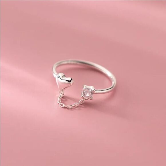 The Dainty Chain Heart ring adjustable 925 silver and moonstone - Picture 2 of 14